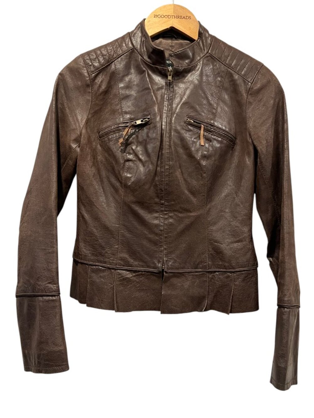 Arden B. Vtg Fitted Leather Zip Jacket, Brown, S
